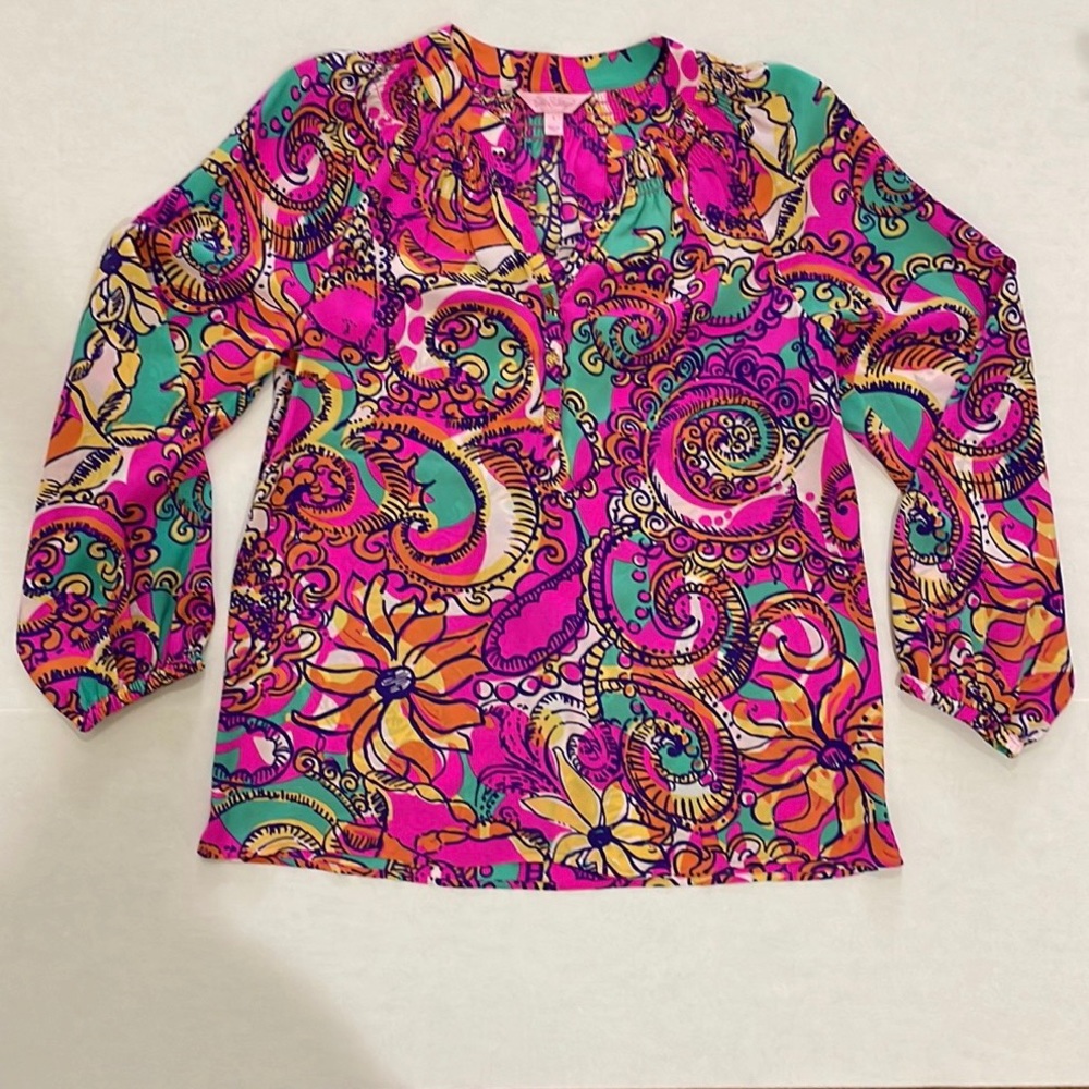 Lilly Pulitzer EUC Elsa Silk Blouse *Rare Print